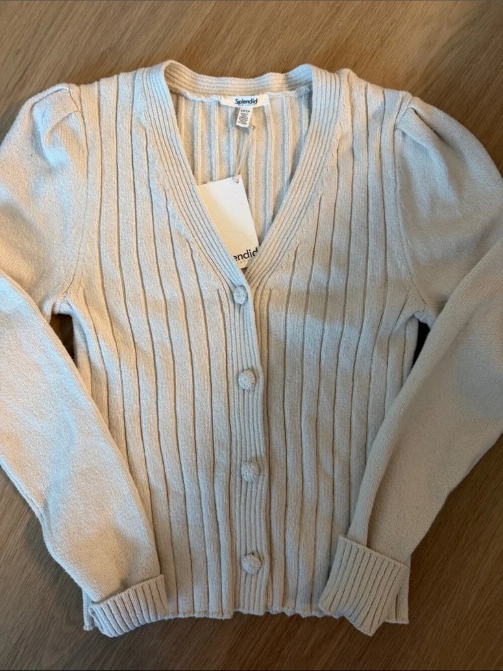 NWT Splendid Cream Ribbed V-Neck Button-Front Cardigan